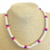 Thick white, pink and purple heishi necklace