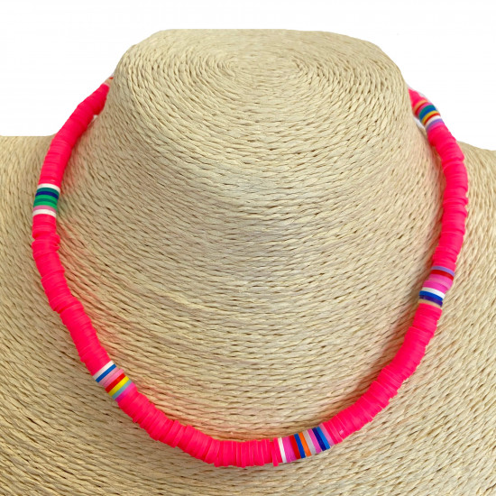 Wholesaler necklace N°1 in France, thick pink heishi necklace - Felizz