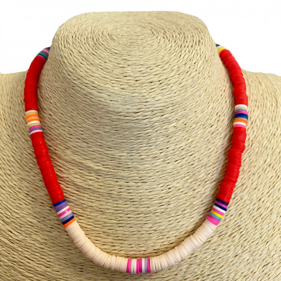Grossiste collier N°1 en France, collier heishi épais rouge et blanc - Felizz