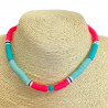 Thick turquoise and pink pearl heishi necklace