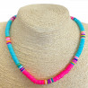 Thick turquoise and pink heishi necklace