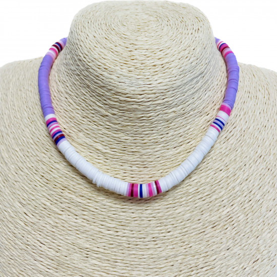 Grossiste collier France, collier heishi épais lila et blanc - Felizz