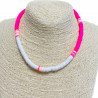 Dicke Heishi-Halskette in Fuchsia und Weiß