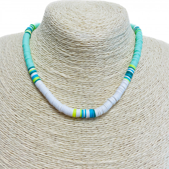 Grossiste collier France, collier heishi épais vert clair et blanc - Felizz