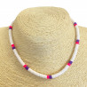 White, pink and purple heishi necklace