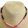 Dark blue and pink heishi necklace