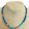 Collier heishi fin bleu foncé et bleu clair