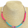 White, pink and turquoise heishi necklace