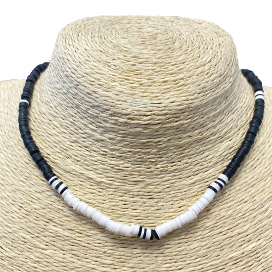 Grossiste collier France, collier heishi fin noir et blanc - Felizz