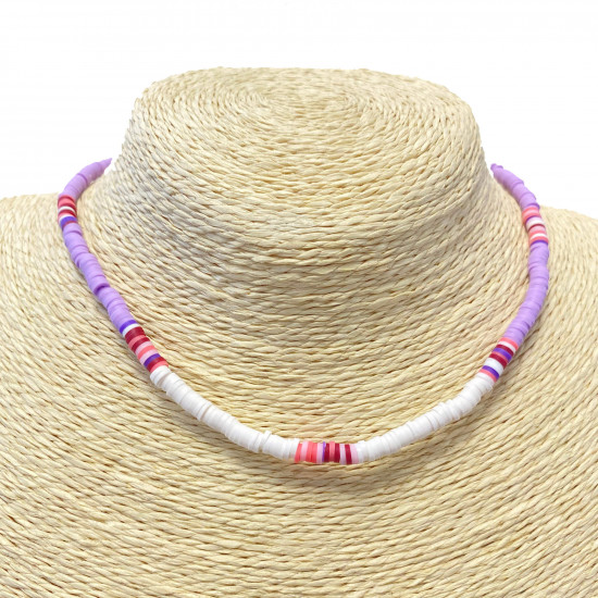 Grossiste collier France, collier heishi fin lila et blanc - Felizz