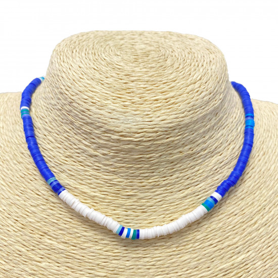 Grossiste collier France, collier heishi bleu foncé et blanc - Felizz