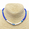 Collier heishi fin bleu foncé et blanc