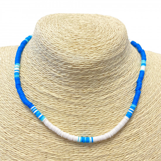 Grossiste collier France, collier heishi bleu et blanc - Felizz