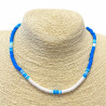 Collier heishi fin bleu et blanc