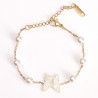 Bracelet acier inoxydable doré papillon et perles blanches