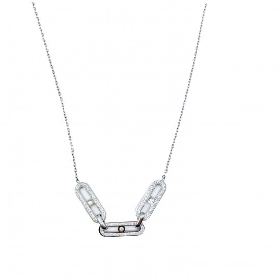 Grossiste bijoux acier inoxydable tendance, Collier acier inoxydable argenté 3 strass