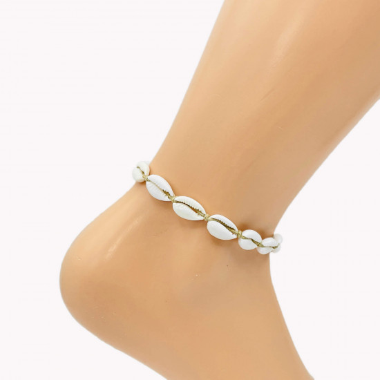 Grossiste pour professionnels, chaîne de cheville coquillages ficelle noisette