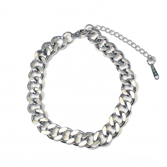 Grossista di gioielli in acciaio inox per i rivenditori, Bracciale placcato argento a maglie larghe