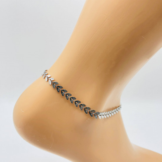 Wholesaler stainless steel jewelry cheap, Silver ankle chain with leaves