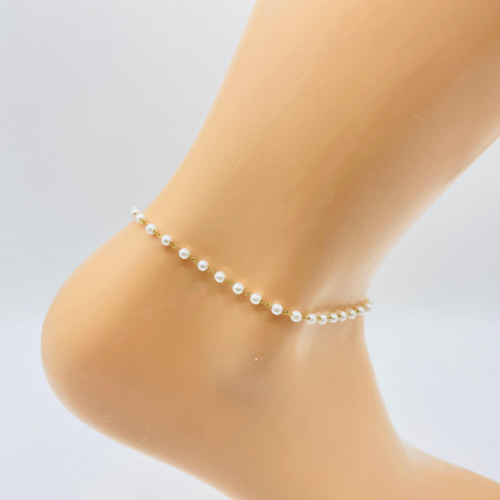 Grossiste bijoux acier inoxydable pas cher, Chaîne de cheville dorée avec perles