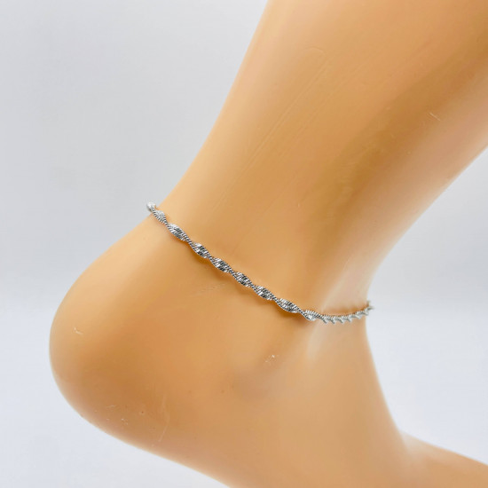 Grossiste bijoux acier inoxydable pas cher, Chaîne de cheville argentée torsadée