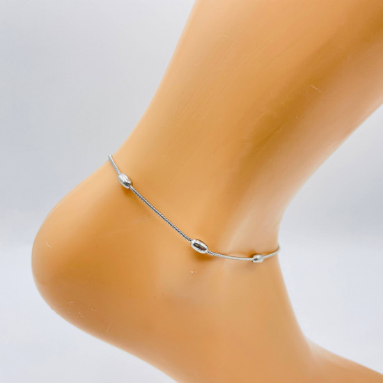 Grossiste bijoux acier inoxydable pas cher, Chaîne de cheville argentée 4 perles