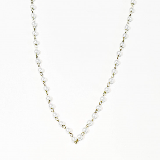 Großhändler trendiger Edelstahlschmuck, Halskette aus vergoldetem Edelstahl kleine Perlen lang