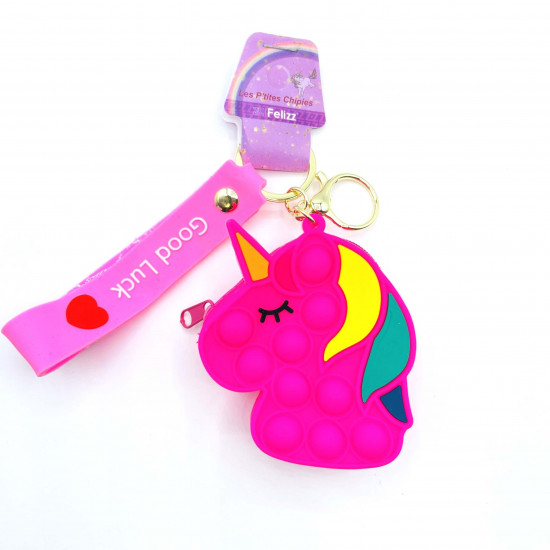 Fournisseur gadget pour filles, vente en gros porte-clés Pop It licorne fuchsia