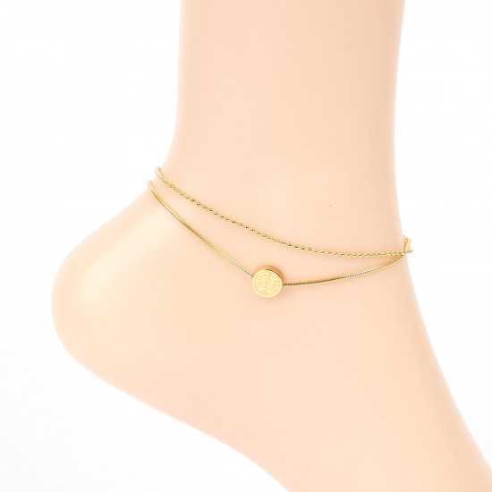 Grossiste bijoux acier inoxydable pas cher, Chaîne de cheville doré double chaînette