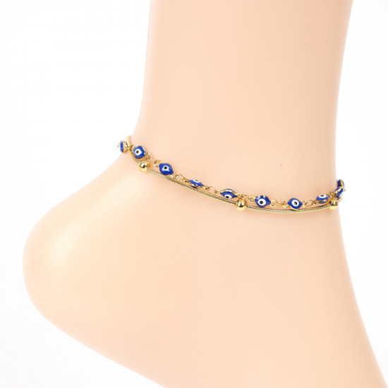 Grossiste bijoux acier inoxydable pas cher, Chaîne de cheville doré œil de Nazar