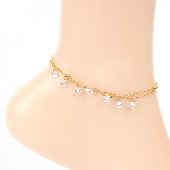 Grossiste bijoux acier inoxydable pas cher, Chaîne de cheville doré petits cristaux