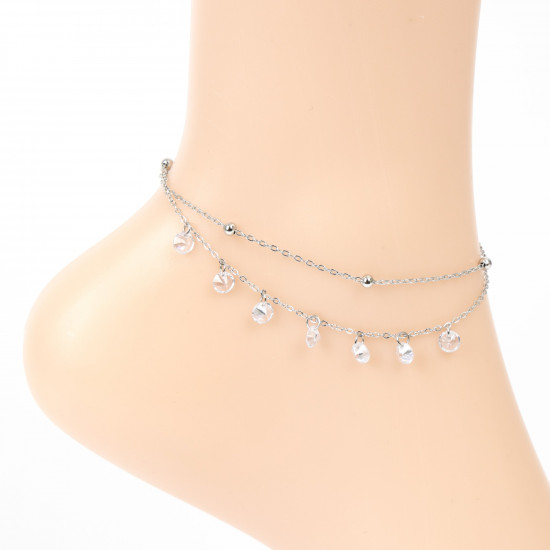 Grossiste bijoux acier inoxydable pas cher, Chaîne de cheville argenté petits cristaux