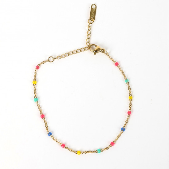 Grossiste bijoux acier inoxydable pour revendeur, Bracelet doré perles multicouleurs