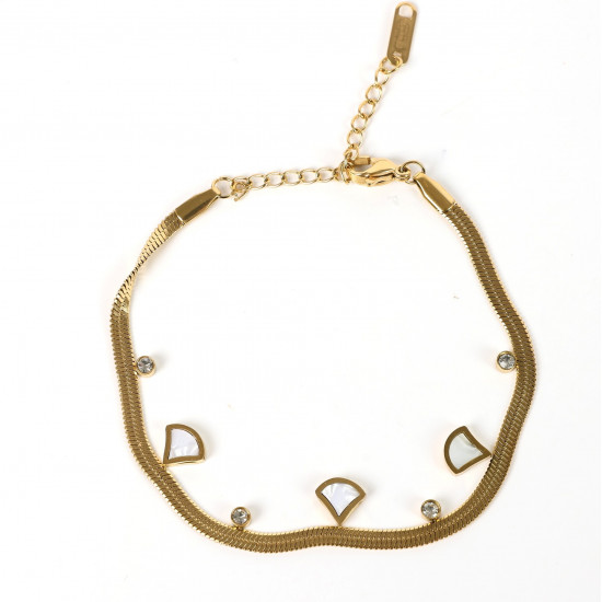 Wholesaler stainless steel jewelry for reseller, Gold plated bracelet rhinestones and mother of pearl