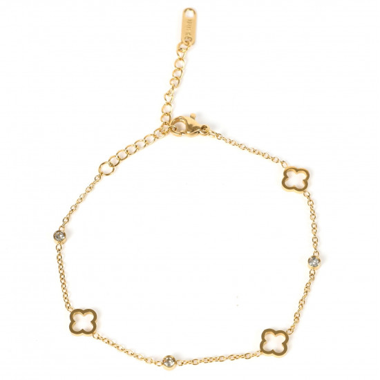 Wholesaler stainless steel jewelry for reseller, Gold plated bracelet flowers and rhinestones