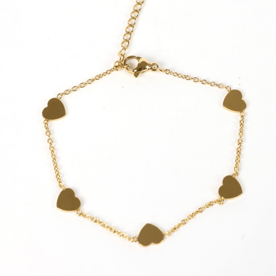 Mayorista joyas acero inoxidable para revendedor, Pulsera corazones dorada