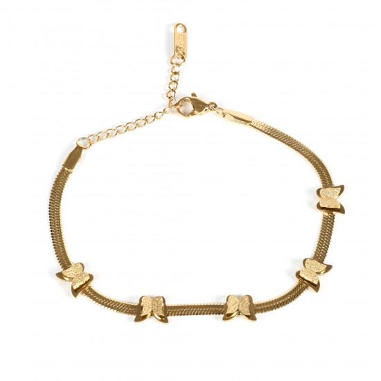 Mayorista de joyas de acero inoxidable para revendedor, Pulsera chapada en oro con mariposas brillantes