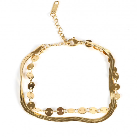 Mayorista de joyas de acero inoxidable para revendedor, Pulsera chapada en oro con chips planos