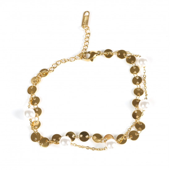 Großhändler Edelstahlschmuck für Wiederverkäufer, Goldenes Armband mit weißen Perlen