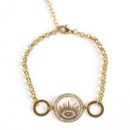 Mayorista de joyas de acero inoxidable para el minorista, chapado en oro de diamantes de imitación ojo pulsera