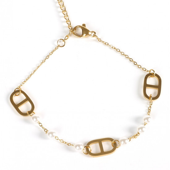 Mayorista de joyas de acero inoxidable para revendedor, Elegante pulsera de oro blanco cuentas