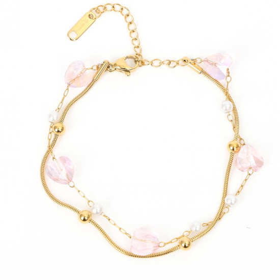 Großhändler Edelstahlschmuck für Wiederverkäufer, Goldenes Armband Herz Rosenkristall