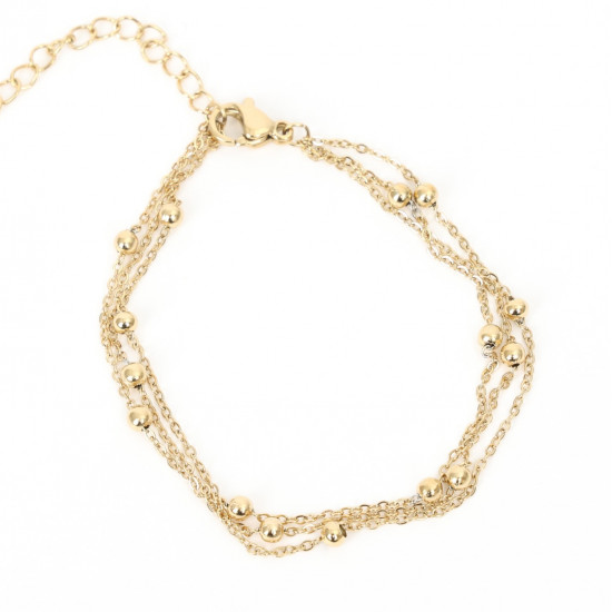 Grossiste bijoux acier inoxydable pour revendeur, Bracelet doré triple chaîne avec perles