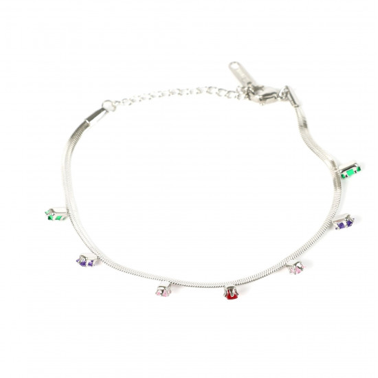 Großhändler Edelstahlschmuck für Wiederverkäufer, Silbernes Armband mit mehrfarbigen Strasssteinen