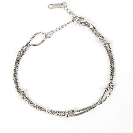 Grossiste bijoux acier inoxydable pour revendeur, Bracelet argenté double chaînette perles