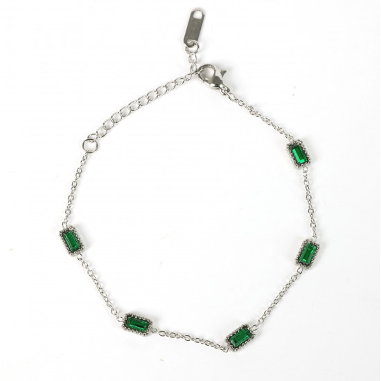 Mayorista de joyas de acero inoxidable para revendedor, Pulsera plateada con strass verde