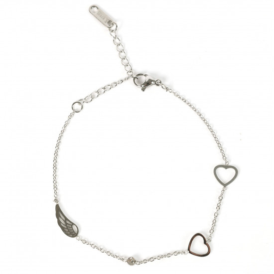 Großhändler Edelstahlschmuck für Wiederverkäufer, versilbertes Herzarmband mit Flügel