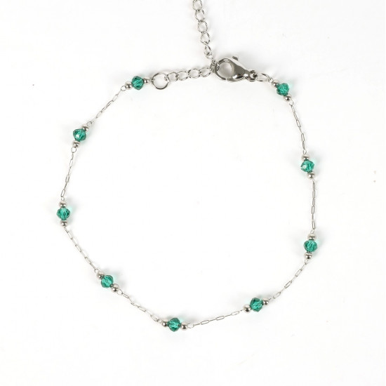 Großhändler Edelstahlschmuck für Wiederverkäufer, versilbertes Armband aus feinen grünen Perlen