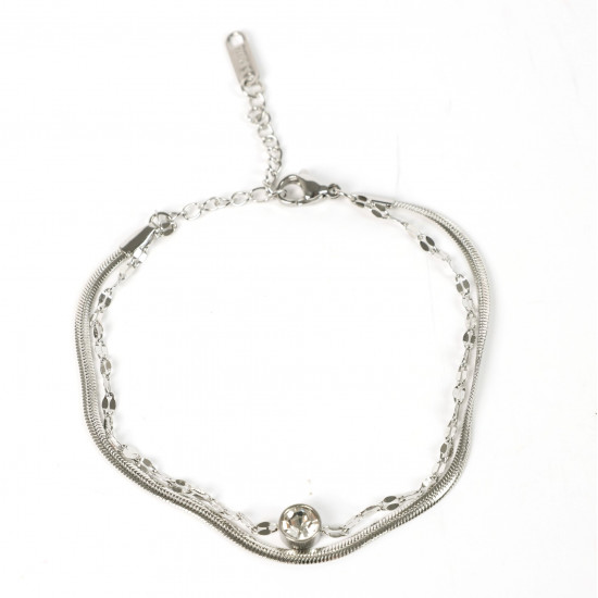 Mayorista joyas de acero inoxidable para revendedor, Pulsera plateada strass perla grande