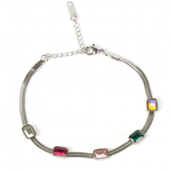 Grossiste bijoux acier inoxydable pour revendeur, Bracelet argenté strass colorées